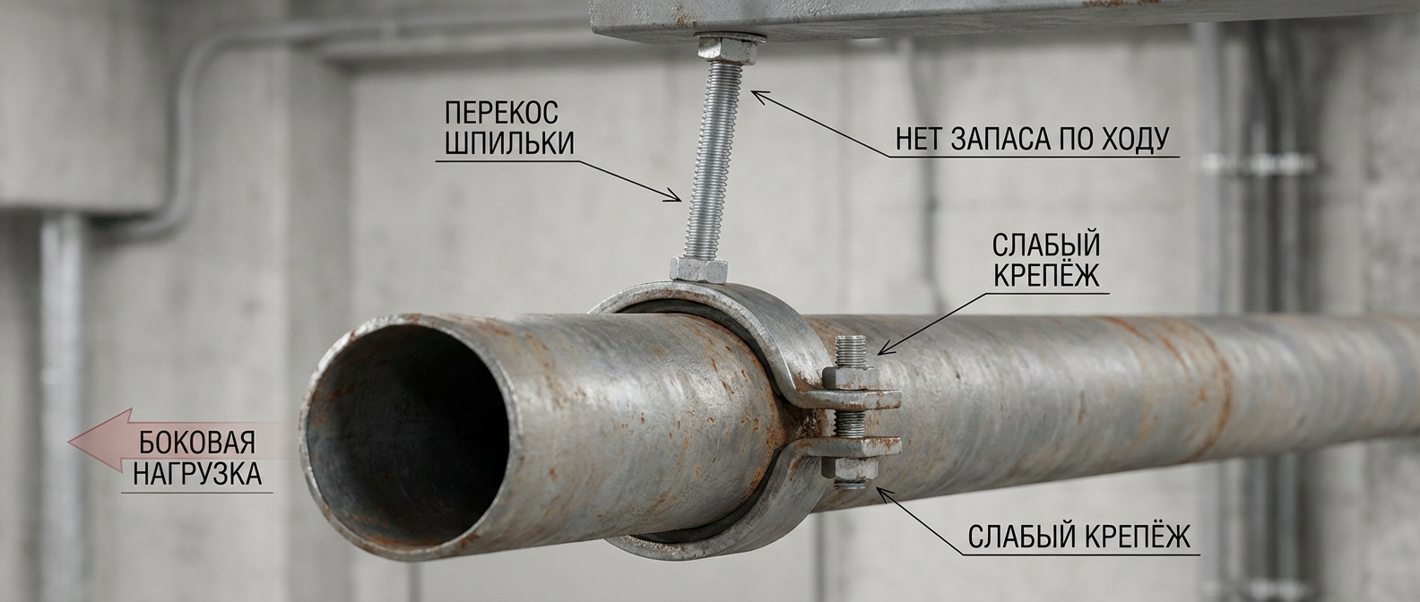 Схема 4: типичные ошибки монтажа (перекос, боковая нагрузка, слабый крепеж)