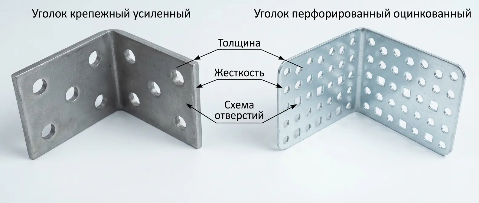Сравнение: уголок крепежный усиленный и уголок перфорированный оцинкованный