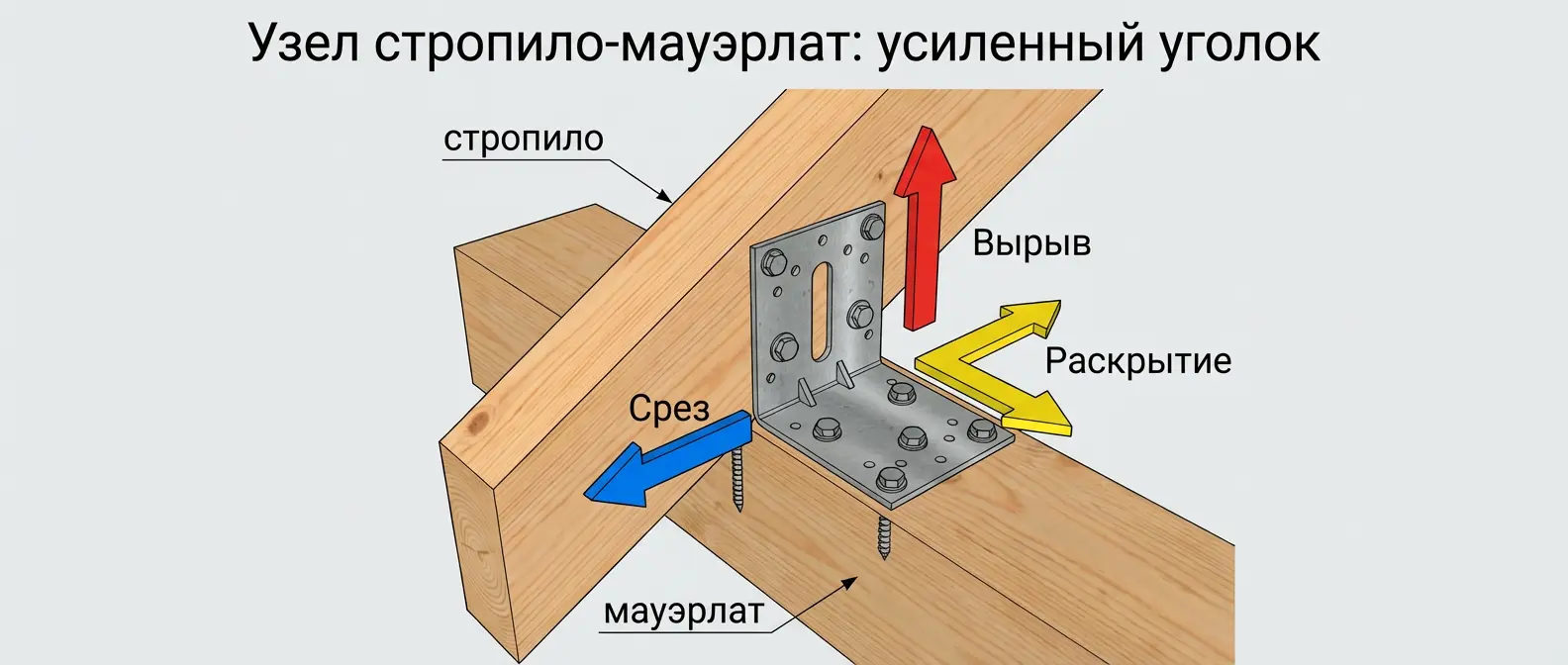 Пример узла: стропило к мауэрлату с усиленным уголком