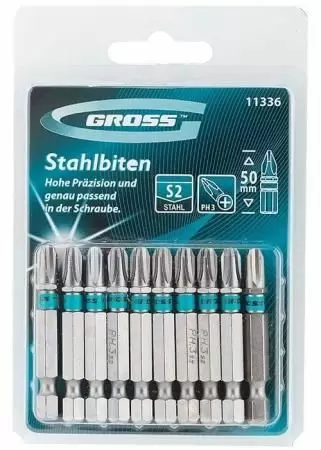 Набор бит РН3 х 50, сталь S2, 10 шт. Gross оптом и в розницу на сайте Сталь Крепеж