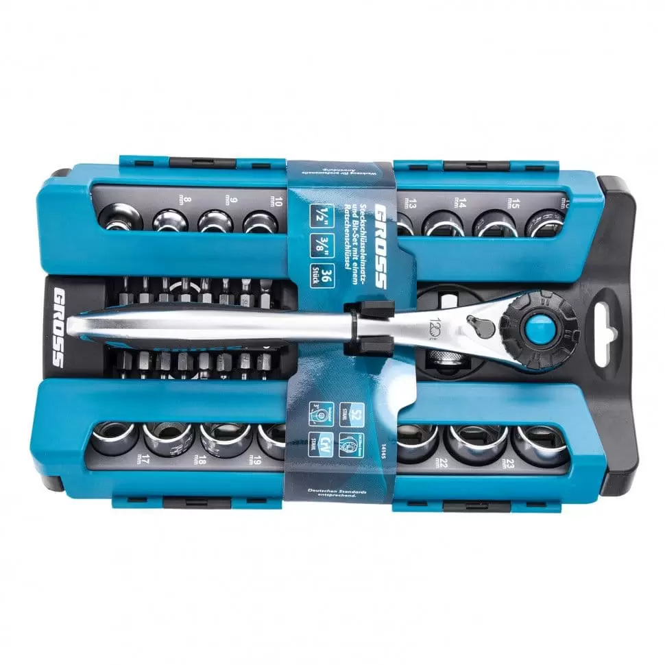 Набор торцевых головок, трещотка 120 зубьев, 36 предметов, 1/2", 3/8”, CrV Gross: купить оптом и в розницу в интернет магазине Сталь Крепеж - размеры, цены, характеристики. Набор торцевых головок, трещотка 120 зубьев, 36 предметов, 1/2", 3/8”, CrV Gross оптом и в розницу на сайте Сталь Крепеж