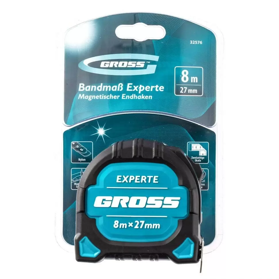 Рулетка Experte, 8 м x 27 мм, двухкомпонентный корпус, магнит, двухсторонняя разметка, нейлон Gross: купить оптом и в розницу в интернет магазине Сталь Крепеж - размеры, цены, характеристики. Рулетка Experte, 8 м x 27 мм, двухкомпонентный корпус, магнит, двухсторонняя разметка, нейлон Gross оптом и в розницу на сайте Сталь Крепеж