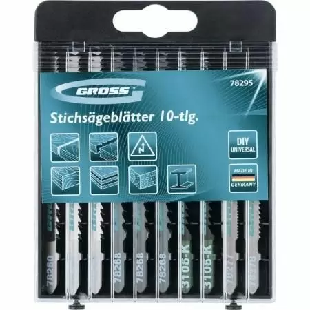 Набор полотен для электролобзика универсальный, 10 шт, DIY, пластиковый кейс Gross: купить оптом и в розницу в интернет магазине Сталь Крепеж - размеры, цены, характеристики. Набор полотен для электролобзика универсальный, 10 шт, DIY, пластиковый кейс Gross оптом и в розницу на сайте Сталь Крепеж