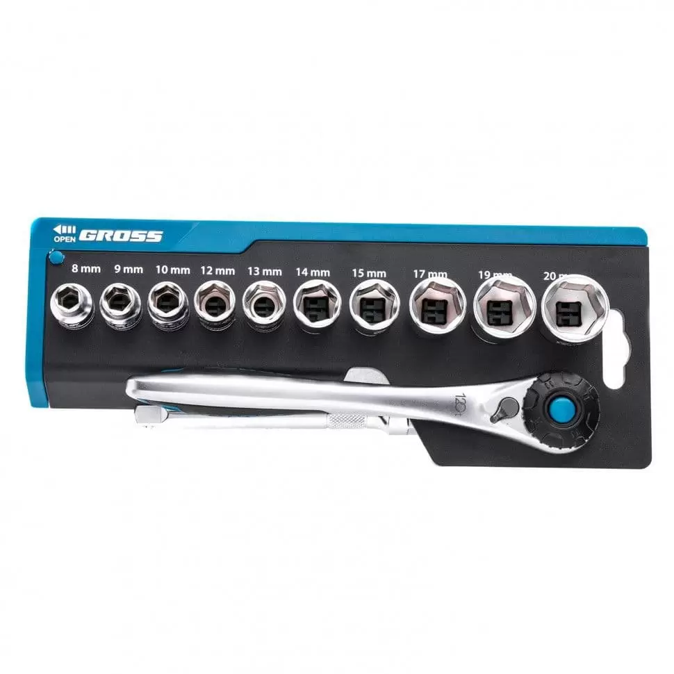 Набор торцевых головок, трещотка 120 зубьев, 12 предметов, 3/8", CrV Gross: купить оптом и в розницу в интернет магазине Сталь Крепеж - размеры, цены, характеристики. Набор торцевых головок, трещотка 120 зубьев, 12 предметов, 3/8", CrV Gross оптом и в розницу на сайте Сталь Крепеж