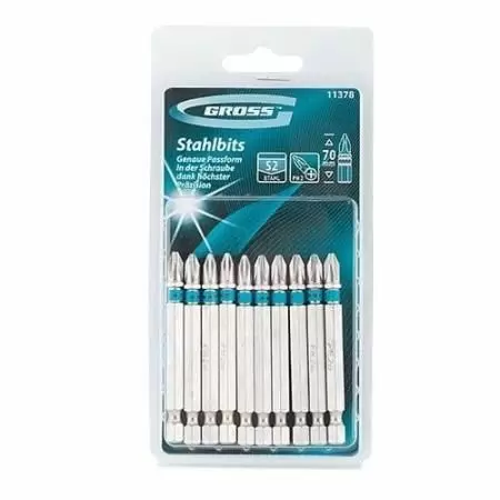 Набор бит РН2 х 70, сталь S2, 10 шт. Gross оптом и в розницу на сайте Сталь Крепеж
