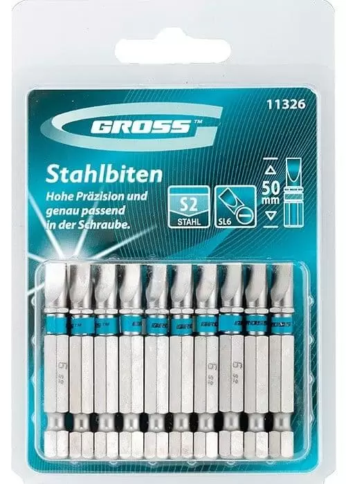 Набор бит SL6 х 50, сталь S2, 10 шт. Gross: купить оптом и в розницу в интернет магазине Сталь Крепеж - размеры, цены, характеристики. Набор бит SL6 х 50, сталь S2, 10 шт. Gross оптом и в розницу на сайте Сталь Крепеж