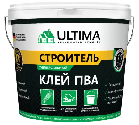Клей ПВА ULTIMA Строитель ведро 0,9кг: купить оптом и в розницу в интернет магазине Сталь Крепеж - размеры, цены, характеристики. Клей ПВА ULTIMA Строитель ведро 0,9кг оптом и в розницу на сайте Сталь Крепеж