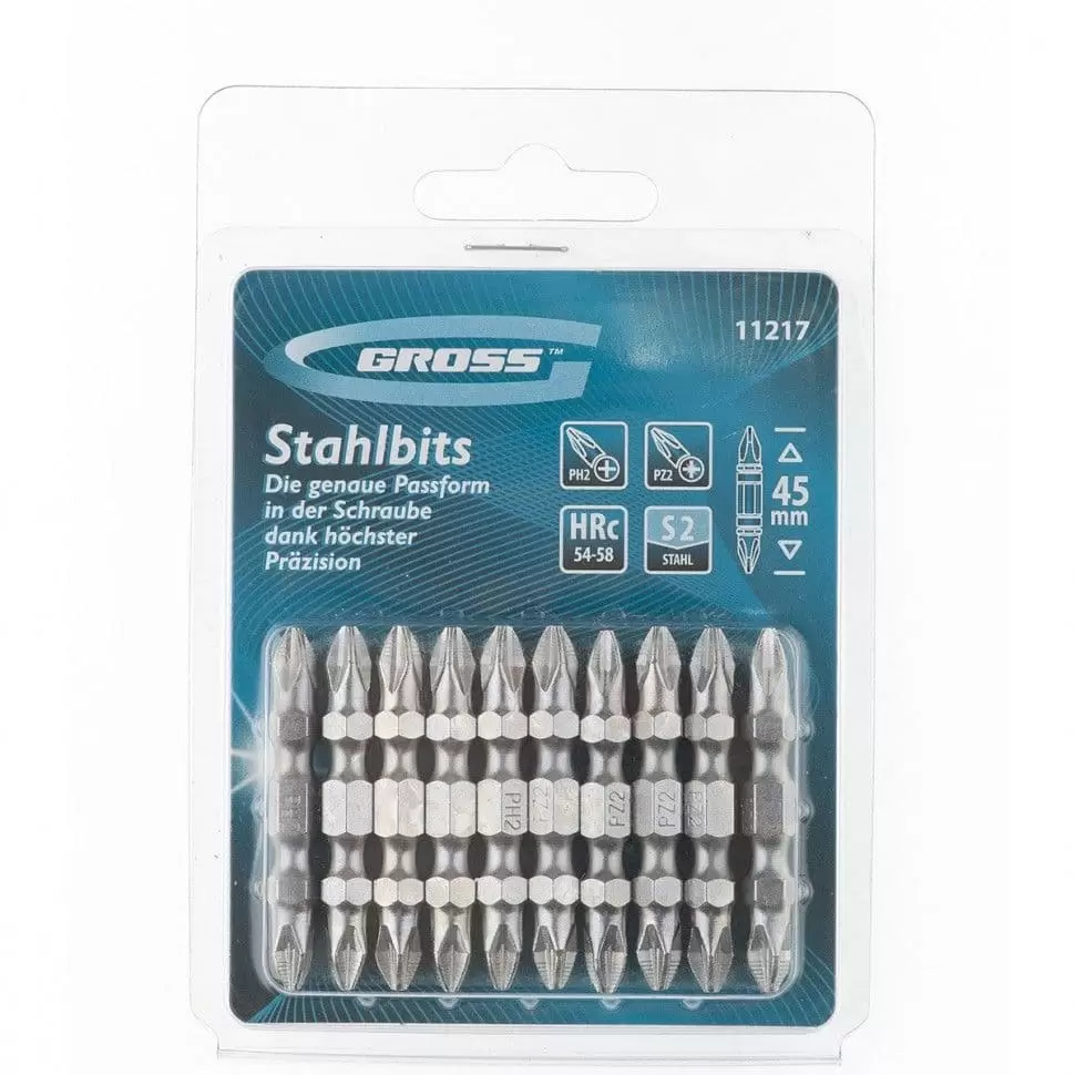 Набор бит двухсторонних, PH2-PZ2 х 45 мм, сталь S2, 10 шт. Gross: купить оптом и в розницу в интернет магазине Сталь Крепеж - размеры, цены, характеристики. Набор бит двухсторонних, PH2-PZ2 х 45 мм, сталь S2, 10 шт. Gross оптом и в розницу на сайте Сталь Крепеж