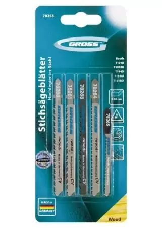 Набор полотен для электролобзика по дереву, 5 шт Gross: купить оптом и в розницу в интернет магазине Сталь Крепеж - размеры, цены, характеристики. Набор полотен для электролобзика по дереву, 5 шт Gross оптом и в розницу на сайте Сталь Крепеж