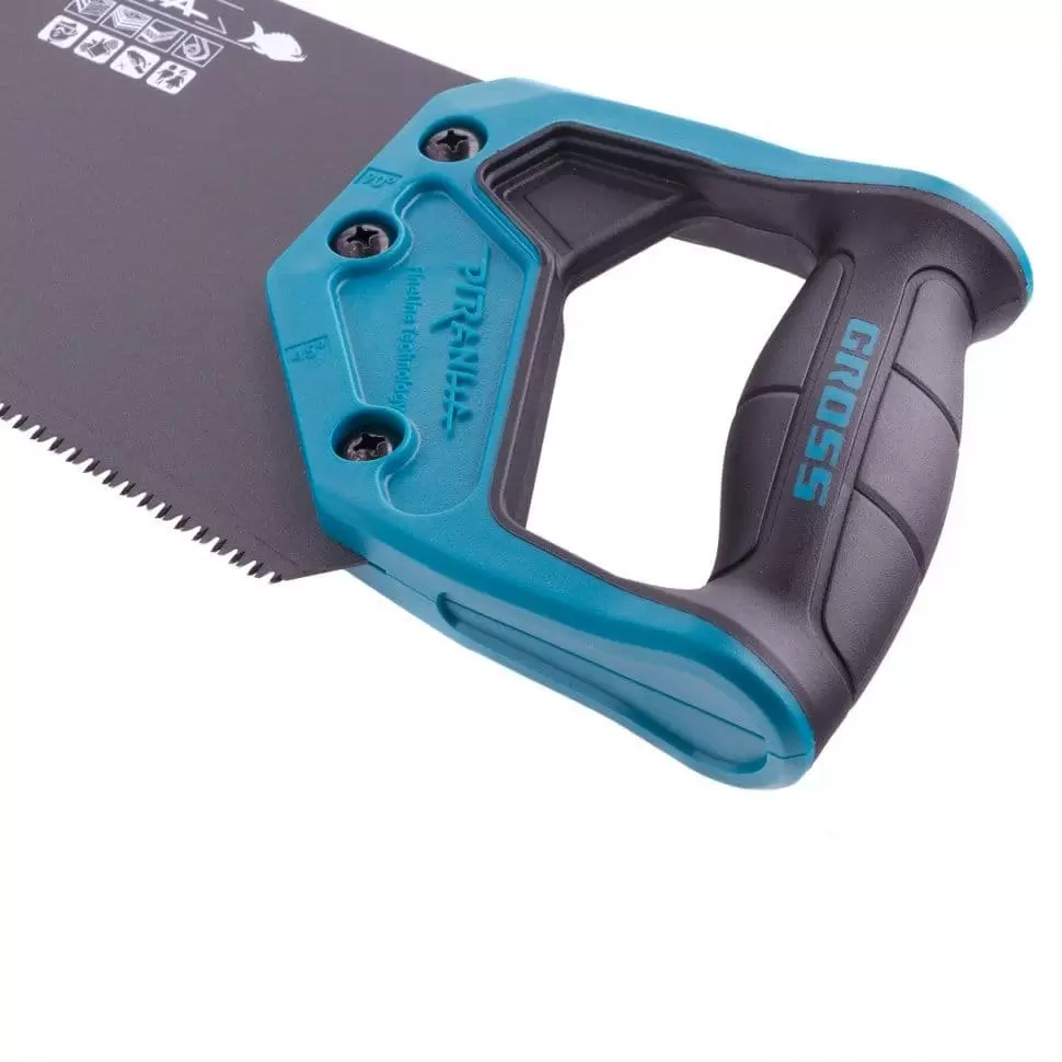 Ножовка по дереву "Piranha", 550 мм, 11-12 TPI, зуб-3D, каленый зуб, тефлоновое покрытие полотна, двухкомпонентная рукоятка Gross: купить оптом и в розницу в интернет магазине Сталь Крепеж - размеры, цены, характеристики. Ножовка по дереву "Piranha", 550 мм, 11-12 TPI, зуб-3D, каленый зуб, тефлоновое покрытие полотна, двухкомпонентная рукоятка Gross оптом и в розницу на сайте Сталь Крепеж