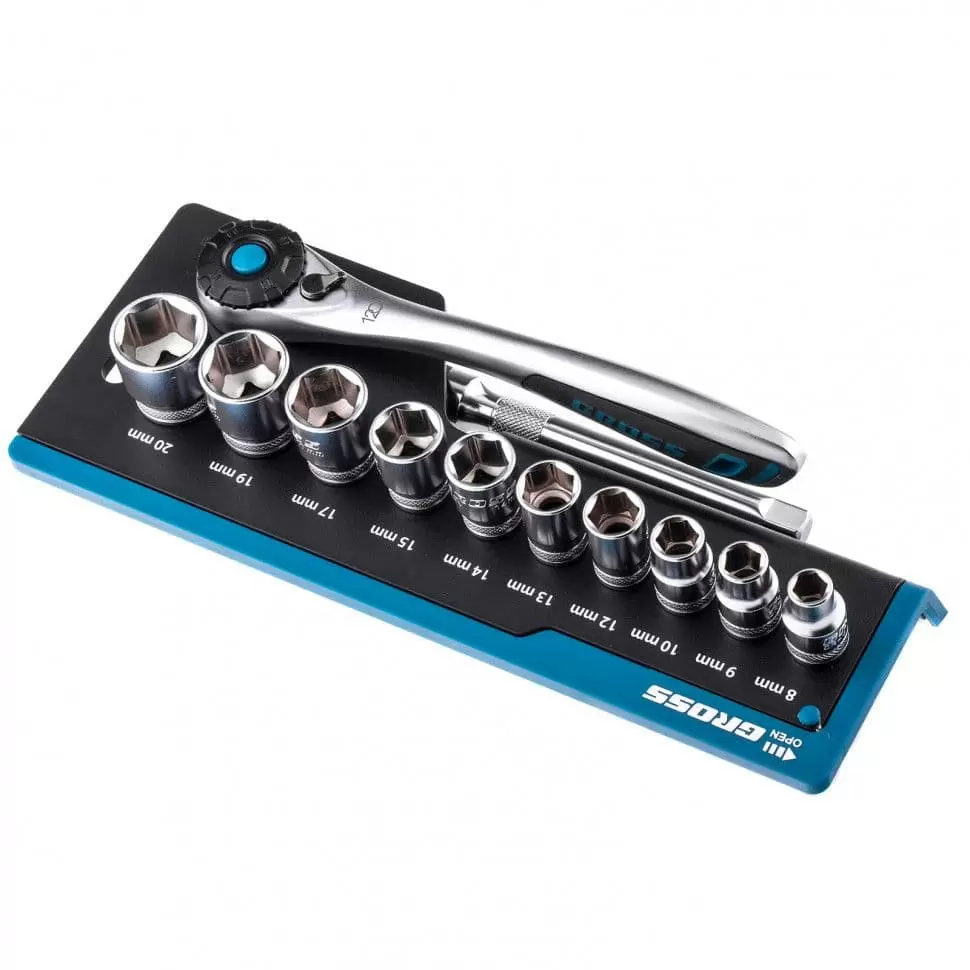 Набор торцевых головок, трещотка 120 зубьев, 12 предметов, 3/8", CrV Gross оптом и в розницу на сайте Сталь Крепеж