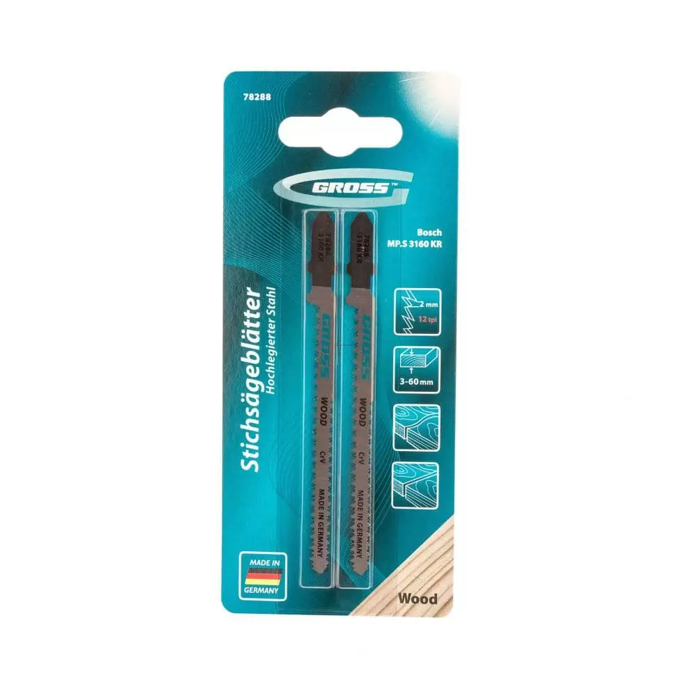 Полотна для электролобзика  по дереву, двухсторонние, чистый фигурный рез, 2 шт. ( 3160 KR ) Gross: купить оптом и в розницу в интернет магазине Сталь Крепеж - размеры, цены, характеристики. Полотна для электролобзика  по дереву, двухсторонние, чистый фигурный рез, 2 шт. ( 3160 KR ) Gross оптом и в розницу на сайте Сталь Крепеж