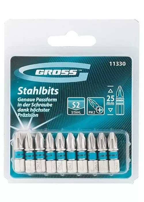 Набор бит РН2 х 25, сталь S2, 10 шт. Gross: купить оптом и в розницу в интернет магазине Сталь Крепеж - размеры, цены, характеристики. Набор бит РН2 х 25, сталь S2, 10 шт. Gross оптом и в розницу на сайте Сталь Крепеж