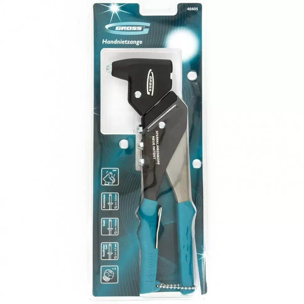 Заклепочник литой, усиленный, поворотный 0-360 град, заклепки 2,4-4,8 мм Gross: купить оптом и в розницу в интернет магазине Сталь Крепеж - размеры, цены, характеристики. Заклепочник литой, усиленный, поворотный 0-360 град, заклепки 2,4-4,8 мм Gross оптом и в розницу на сайте Сталь Крепеж