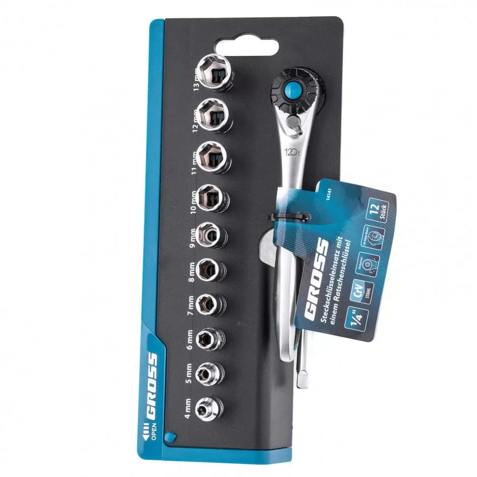 Набор торцевых головок, трещотка 120 зубьев, 12 предметов, 1/4", CrV Gross: купить оптом и в розницу в интернет магазине Сталь Крепеж - размеры, цены, характеристики. Набор торцевых головок, трещотка 120 зубьев, 12 предметов, 1/4", CrV Gross оптом и в розницу на сайте Сталь Крепеж