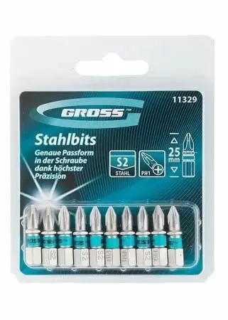 Набор бит РН1 х 25, сталь S2, 10 шт. Gross оптом и в розницу на сайте Сталь Крепеж