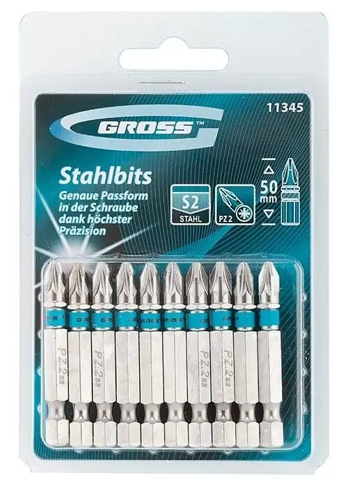 Набор бит РZ2 х 50, сталь S2, 10 шт. Gross: купить оптом и в розницу в интернет магазине Сталь Крепеж - размеры, цены, характеристики. Набор бит РZ2 х 50, сталь S2, 10 шт. Gross оптом и в розницу на сайте Сталь Крепеж