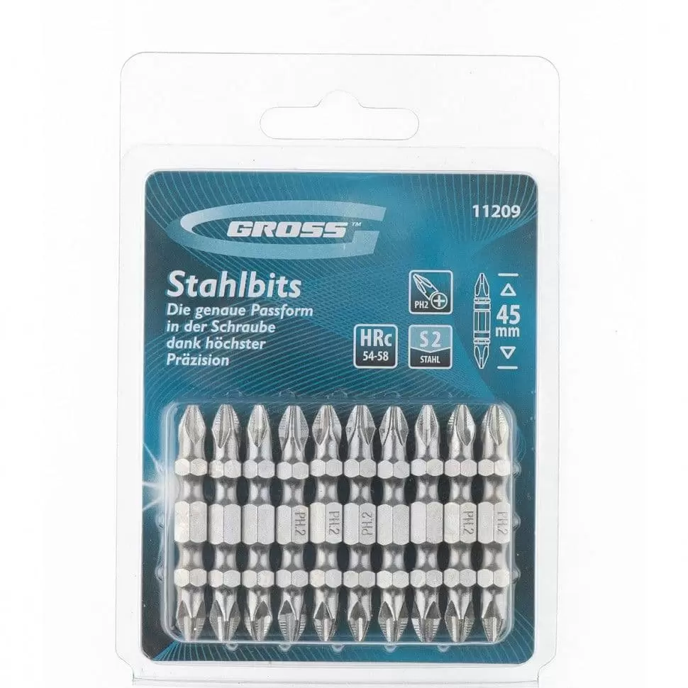 Набор бит двухсторонних, PH2-PH2 х 45 мм, сталь S2, 10 шт. Gross: купить оптом и в розницу в интернет магазине Сталь Крепеж - размеры, цены, характеристики. Набор бит двухсторонних, PH2-PH2 х 45 мм, сталь S2, 10 шт. Gross оптом и в розницу на сайте Сталь Крепеж