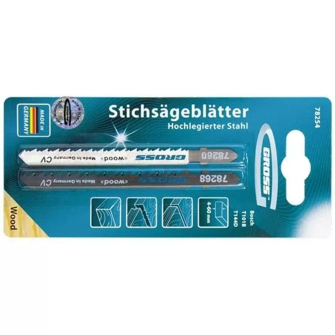 Набор полотен для электролобзика по дереву, 2 шт, 78254 Gross: купить оптом и в розницу в интернет магазине Сталь Крепеж - размеры, цены, характеристики. Набор полотен для электролобзика по дереву, 2 шт, 78254 Gross оптом и в розницу на сайте Сталь Крепеж