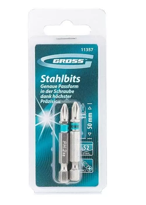 Набор бит РН2 х 50, сталь S2, 2 шт. Gross: купить оптом и в розницу в интернет магазине Сталь Крепеж - размеры, цены, характеристики. Набор бит РН2 х 50, сталь S2, 2 шт. Gross оптом и в розницу на сайте Сталь Крепеж