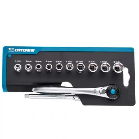 Набор торцевых головок, трещотка 120 зубьев, 12 предметов, 1/4", CrV Gross оптом и в розницу на сайте Сталь Крепеж