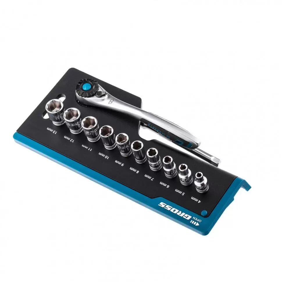 Набор торцевых головок, трещотка 120 зубьев, 12 предметов, 1/4", CrV Gross оптом и в розницу на сайте Сталь Крепеж