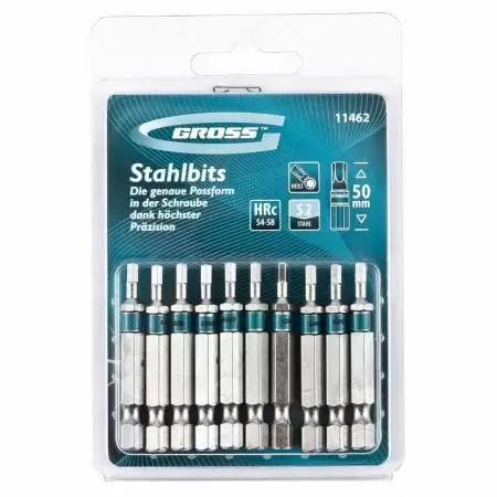 Набор бит HEX 3 х 50, сталь S2, 10 шт. Gross оптом и в розницу на сайте Сталь Крепеж