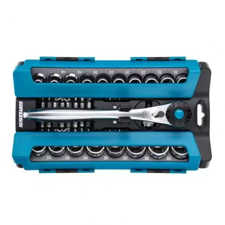 Набор торцевых головок, трещотка 120 зубьев, 36 предметов, 1/2", CrV Gross оптом и в розницу на сайте Сталь Крепеж