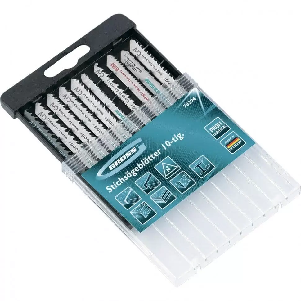 Набор полотен для электролобзика универсальный, 10 шт, Profi, пластиковый кейс Gross: купить оптом и в розницу в интернет магазине Сталь Крепеж - размеры, цены, характеристики. Набор полотен для электролобзика универсальный, 10 шт, Profi, пластиковый кейс Gross оптом и в розницу на сайте Сталь Крепеж