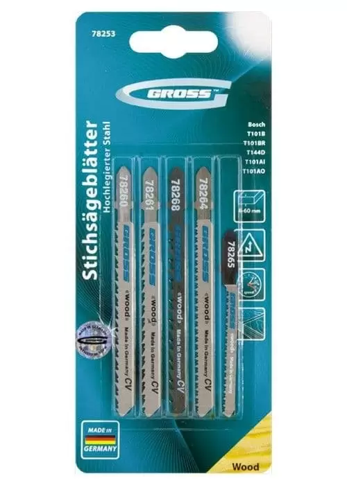 Набор полотен для электролобзика по дереву, 5 шт Gross: купить оптом и в розницу в интернет магазине Сталь Крепеж - размеры, цены, характеристики. Набор полотен для электролобзика по дереву, 5 шт Gross оптом и в розницу на сайте Сталь Крепеж