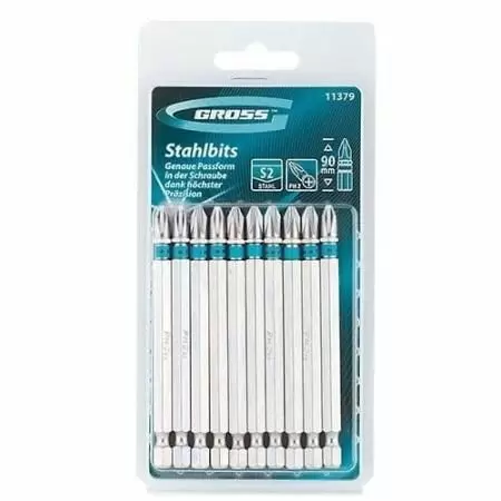 Набор бит РН2 х 90, сталь S2, 10 шт. Gross оптом и в розницу на сайте Сталь Крепеж
