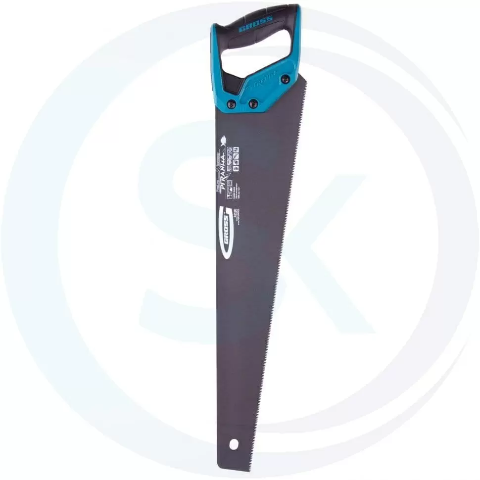 Ножовка по дереву "Piranha", 550 мм, 11-12 TPI, зуб-3D, каленый зуб, тефлоновое покрытие полотна, двухкомпонентная рукоятка Gross: купить оптом и в розницу в интернет магазине Сталь Крепеж - размеры, цены, характеристики. Ножовка по дереву "Piranha", 550 мм, 11-12 TPI, зуб-3D, каленый зуб, тефлоновое покрытие полотна, двухкомпонентная рукоятка Gross оптом и в розницу на сайте Сталь Крепеж
