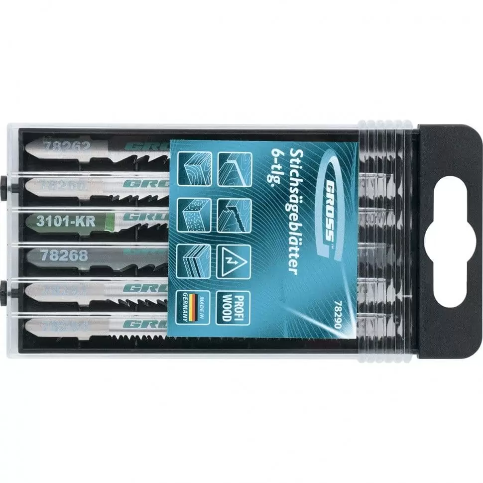 Набор полотен для электролобзика по дереву, 6 шт, Profi, пластиковый кейс Gross: купить оптом и в розницу в интернет магазине Сталь Крепеж - размеры, цены, характеристики. Набор полотен для электролобзика по дереву, 6 шт, Profi, пластиковый кейс Gross оптом и в розницу на сайте Сталь Крепеж