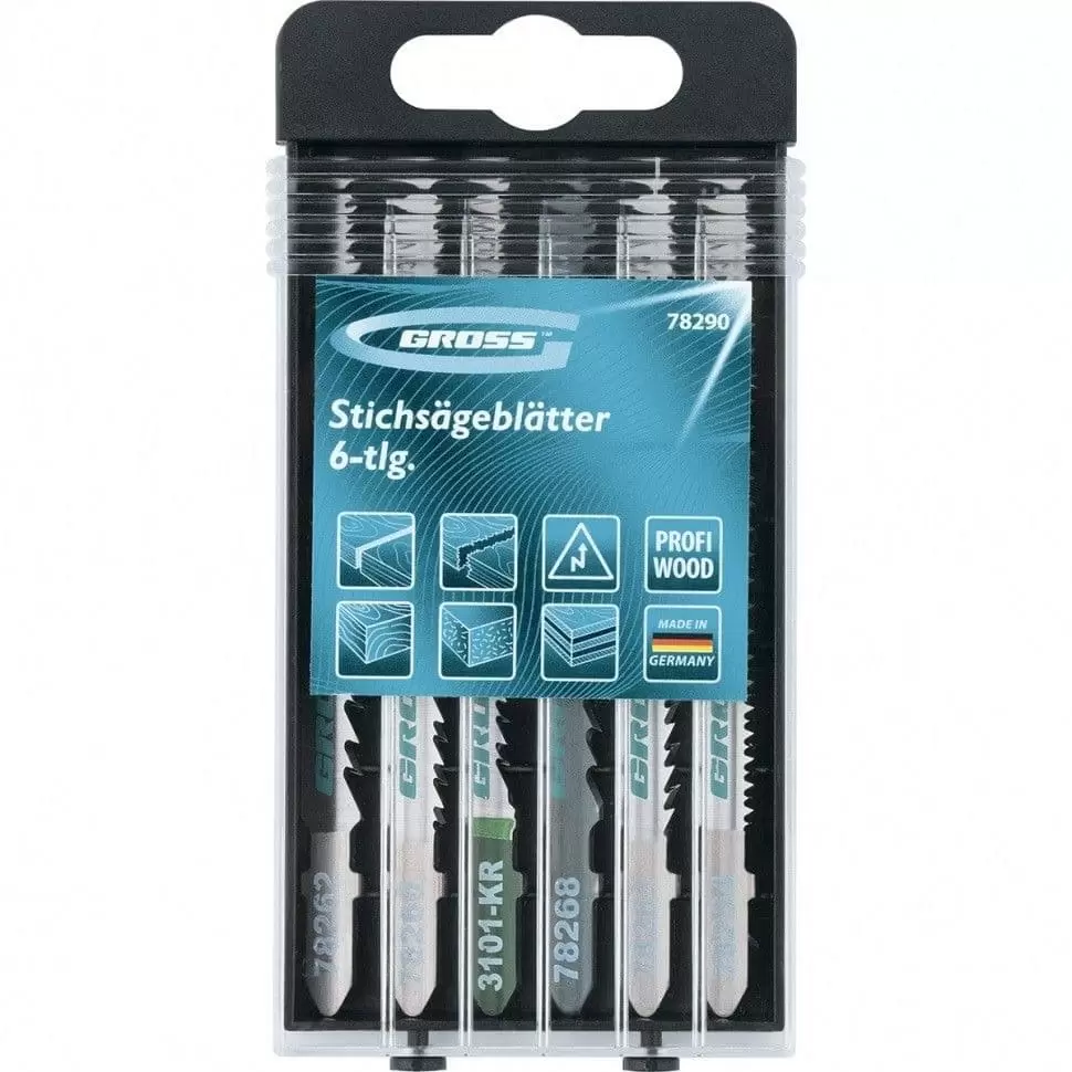 Набор полотен для электролобзика по дереву, 6 шт, Profi, пластиковый кейс Gross: купить оптом и в розницу в интернет магазине Сталь Крепеж - размеры, цены, характеристики. Набор полотен для электролобзика по дереву, 6 шт, Profi, пластиковый кейс Gross оптом и в розницу на сайте Сталь Крепеж