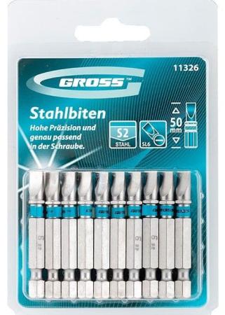 Набор бит SL6 х 50, сталь S2, 10 шт. Gross оптом и в розницу на сайте Сталь Крепеж