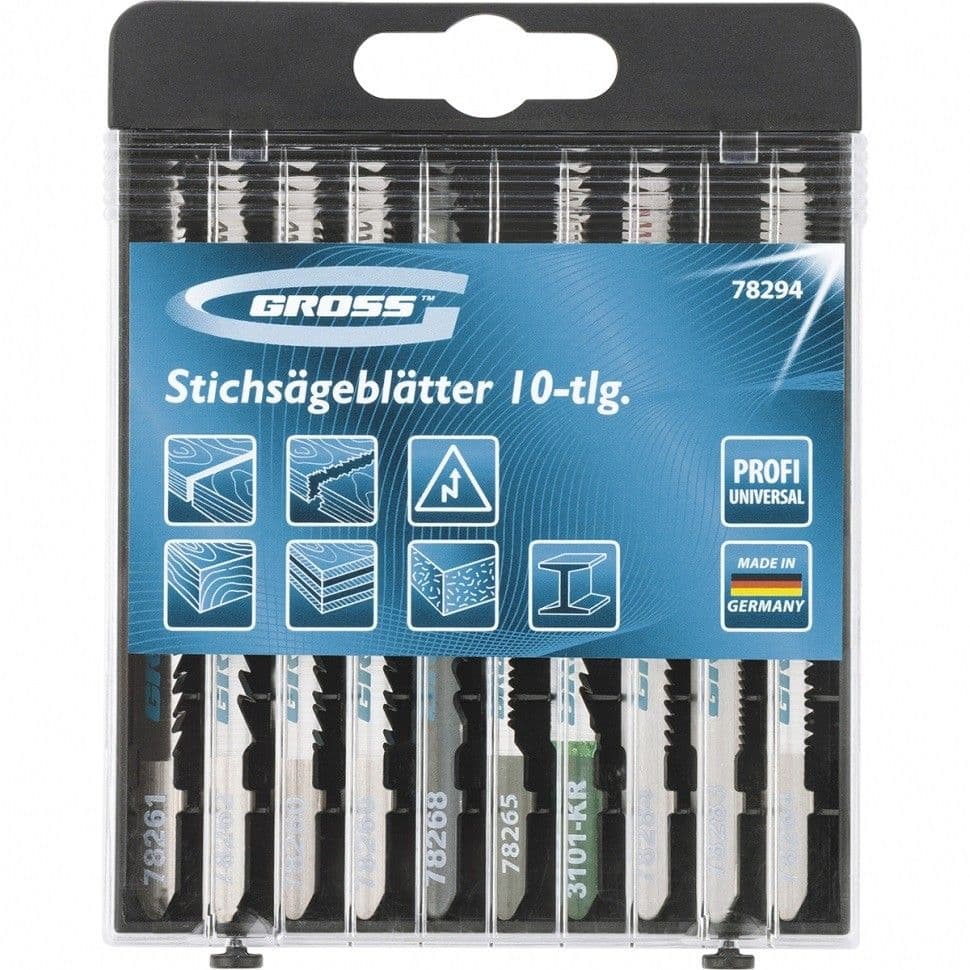 Набор полотен для электролобзика универсальный, 10 шт, Profi, пластиковый кейс Gross: купить оптом и в розницу в интернет магазине Сталь Крепеж - размеры, цены, характеристики. Набор полотен для электролобзика универсальный, 10 шт, Profi, пластиковый кейс Gross оптом и в розницу на сайте Сталь Крепеж