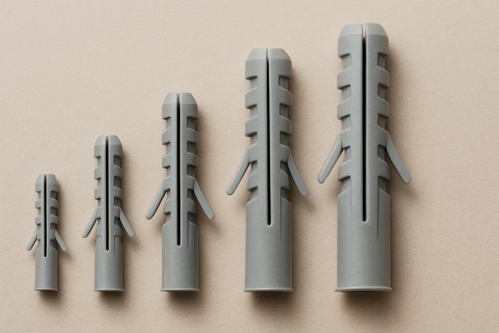 типичные пластиковые дюбели разных размеров типичные пластиковые дюбели разных размеров